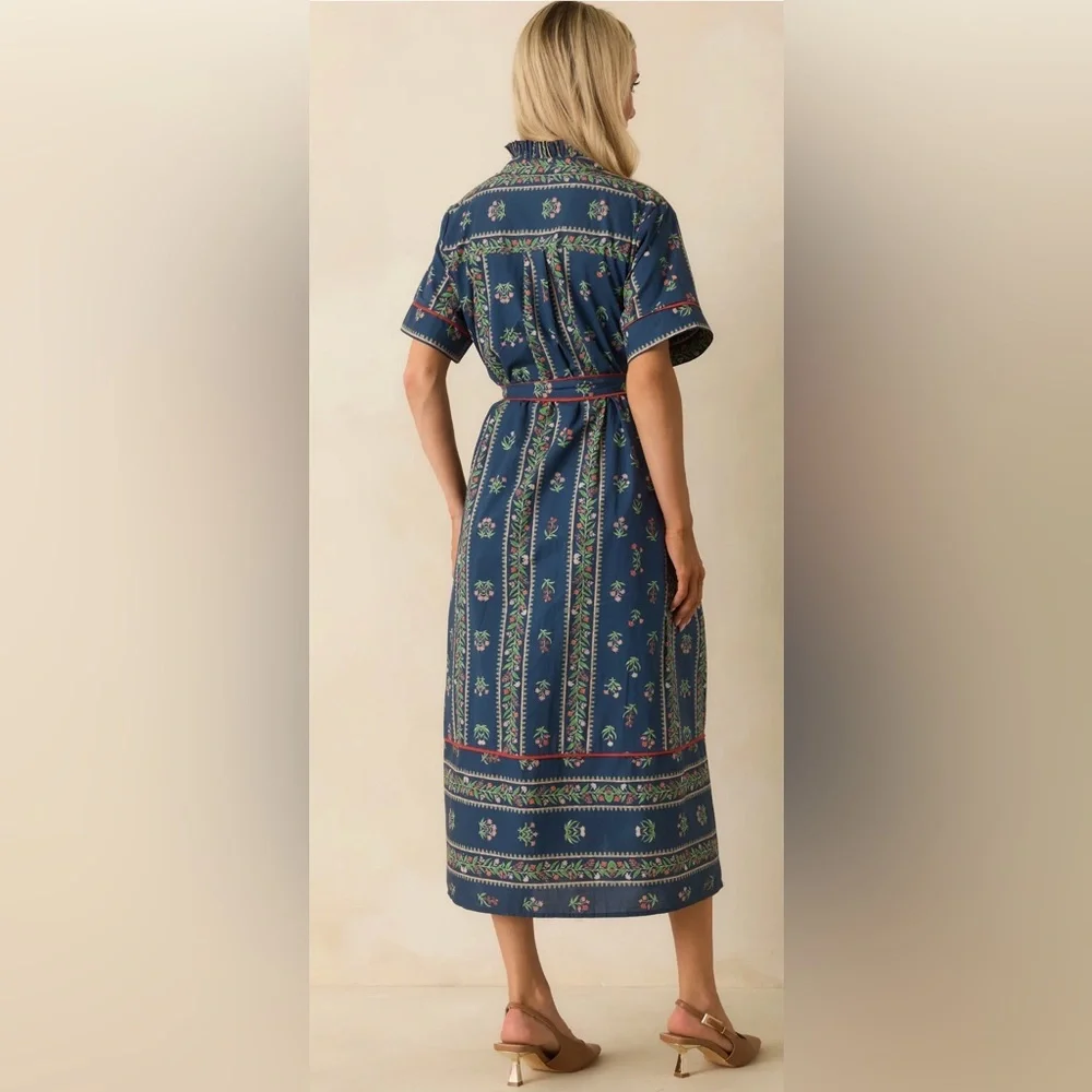 NWT- Entro navy multi floral print cotton maxi shirt dress size M - Picture 4 of 8